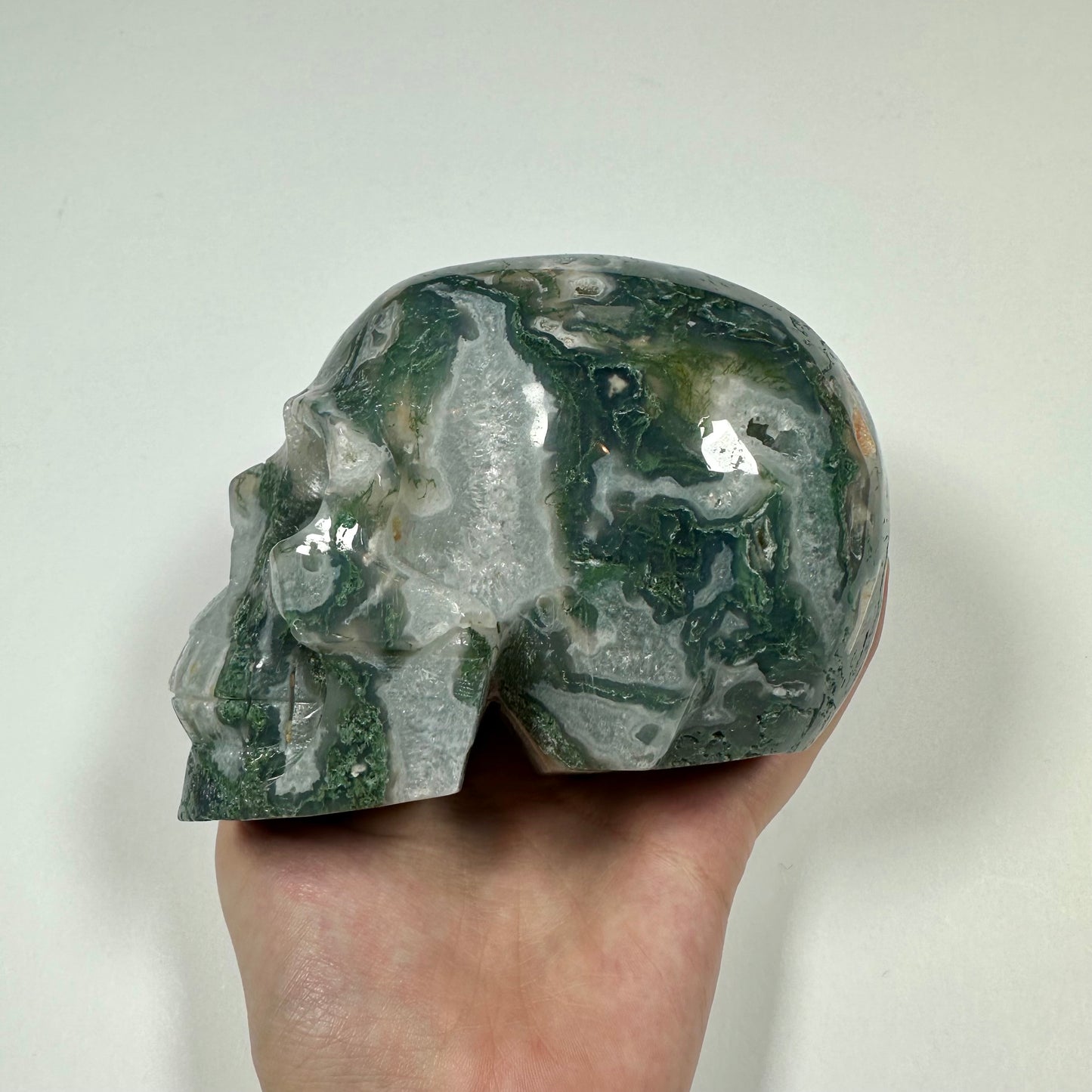 Druzy Moss Agate Skull (A)