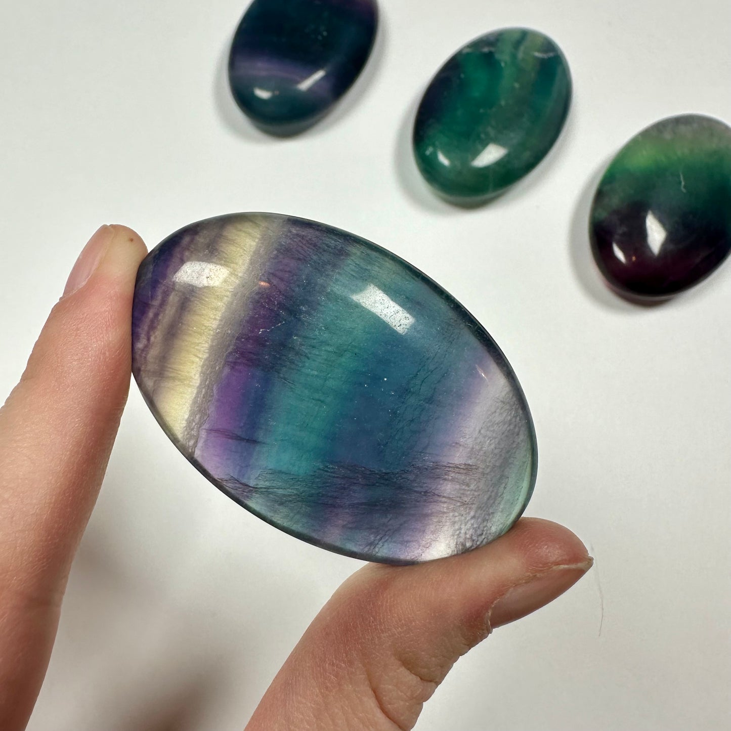 Rainbow fluorite palm stone (C)