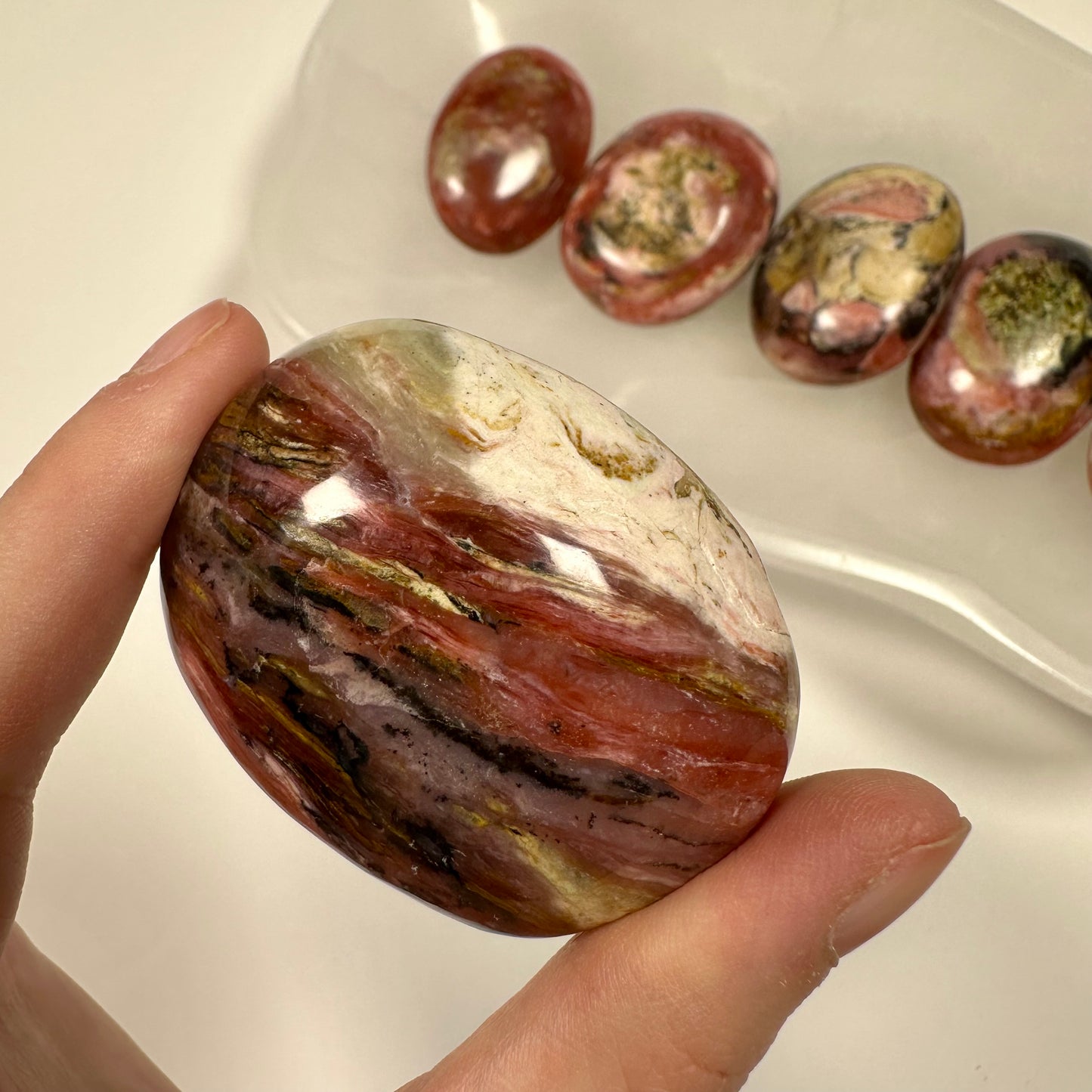 Peruvian Strawberry Pink Opal Palm Stone (H)