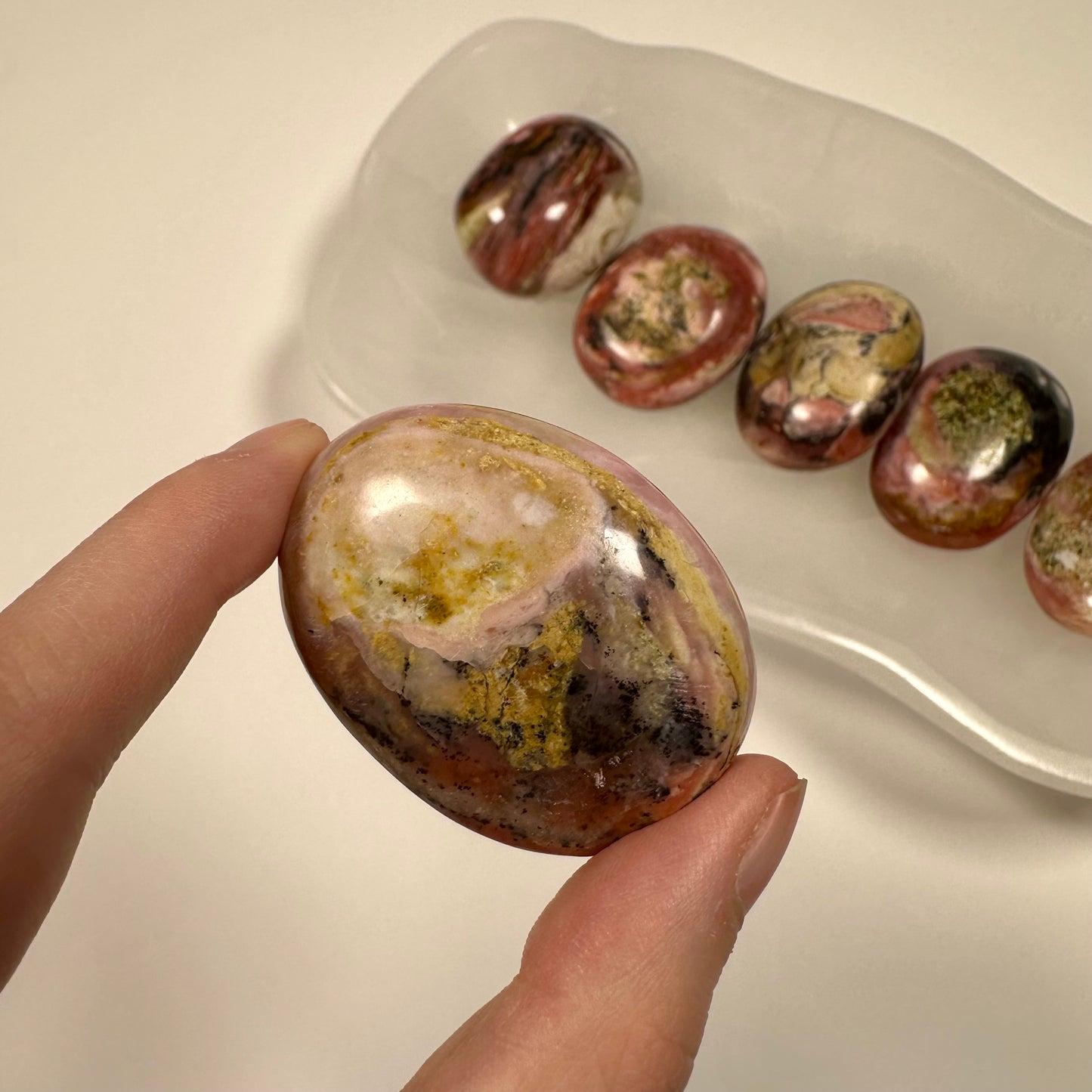Peruvian Strawberry Pink Opal Palm Stone (I)