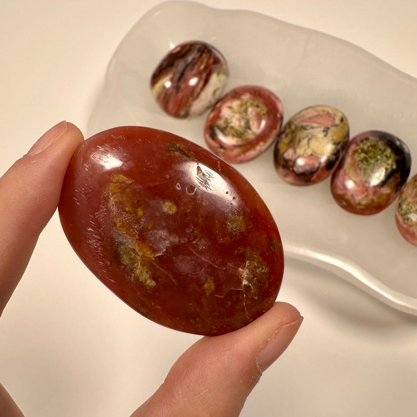 Peruvian Strawberry Pink Opal Palm Stone (J)