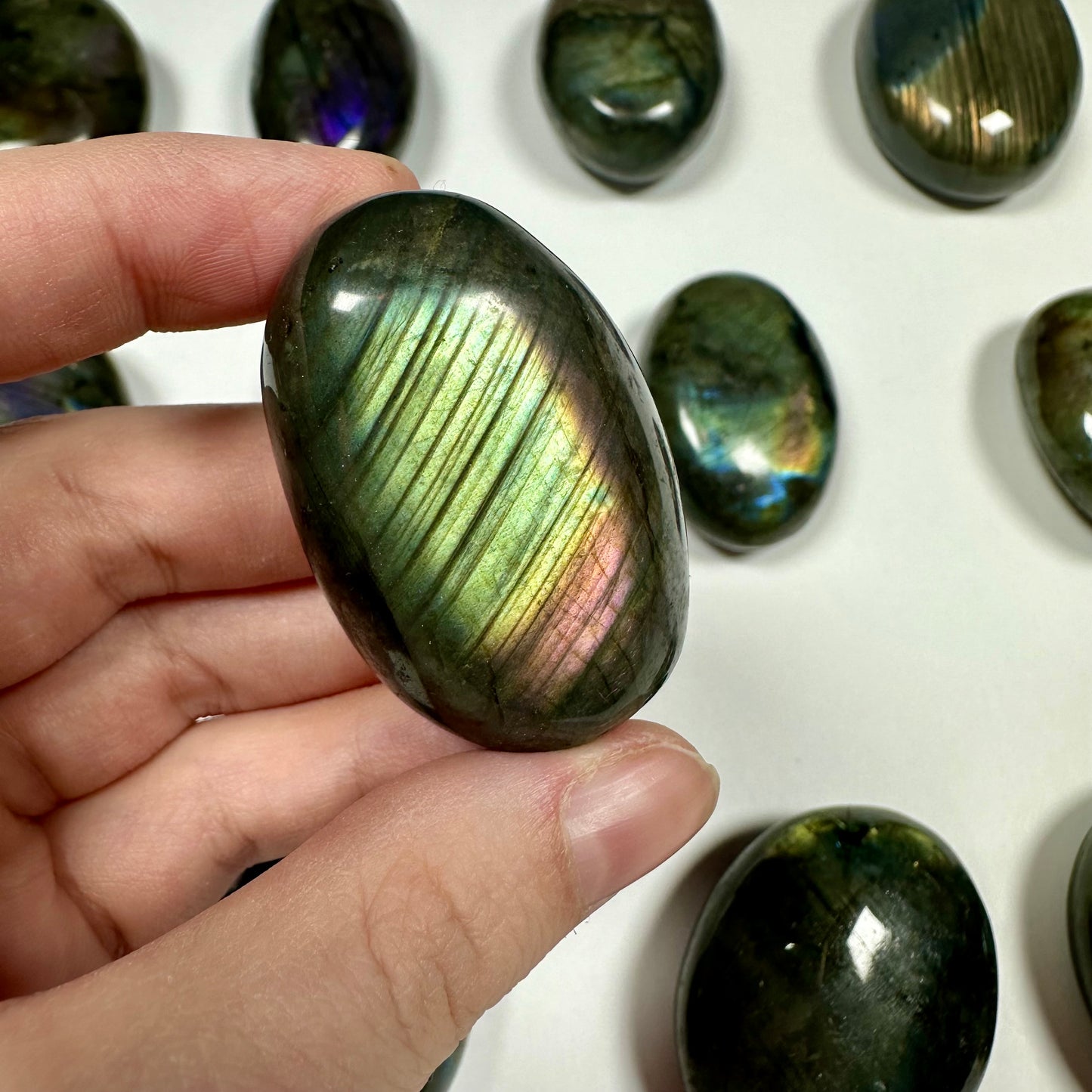 Purple flash Labradorite Palm Stone (D)