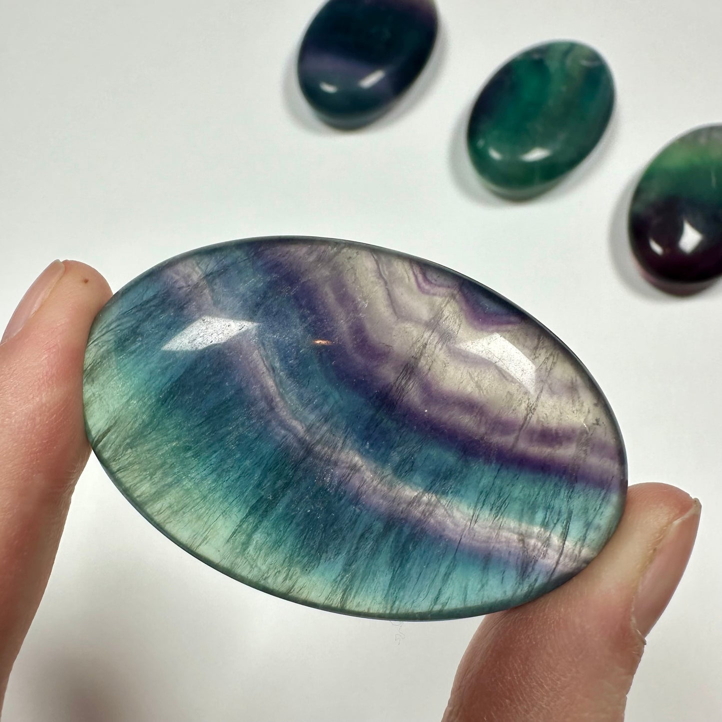 Rainbow fluorite palm stone (E)