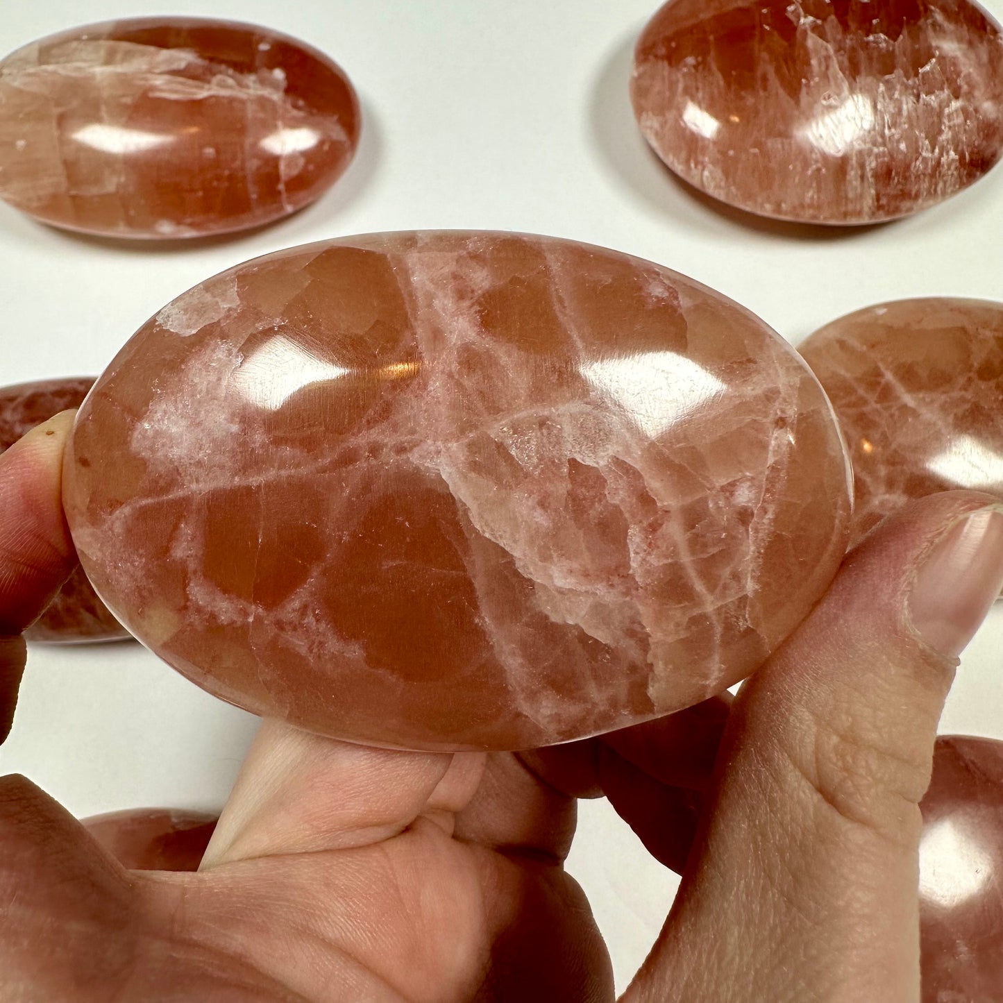 Rose Calcite Palm Stone (B)