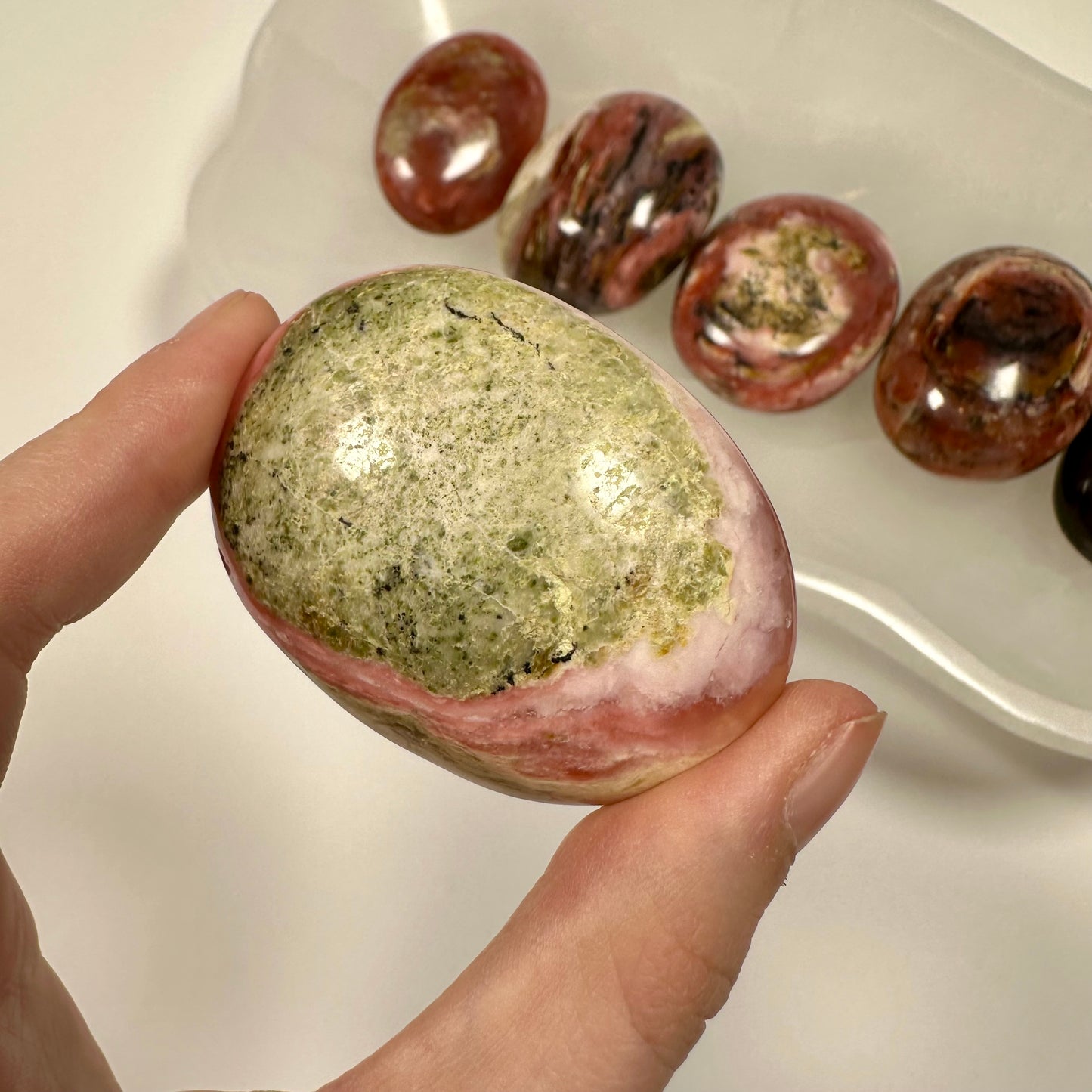 Peruvian Strawberry Pink Opal Palm Stone (D)