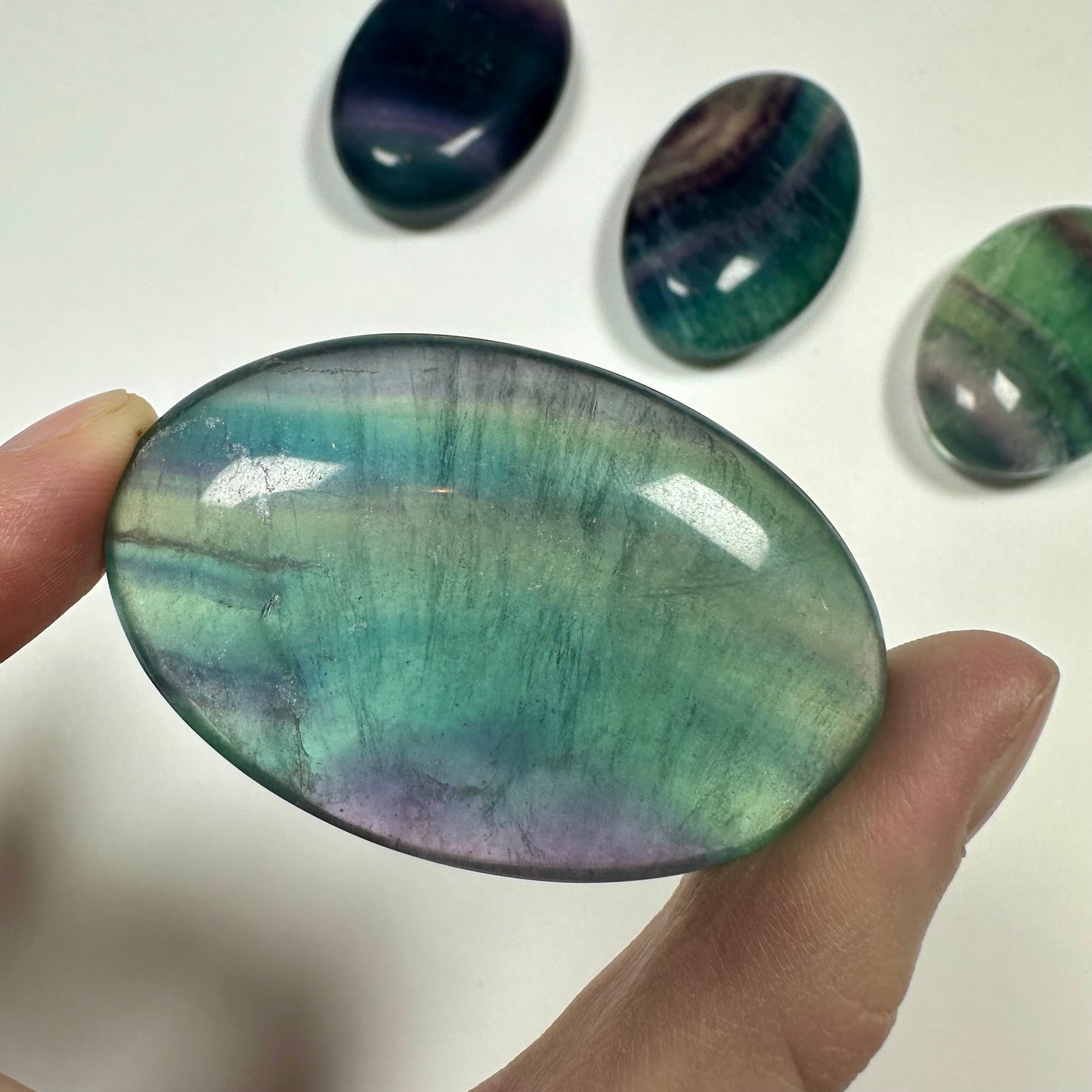 Rainbow fluorite palm stone (H)