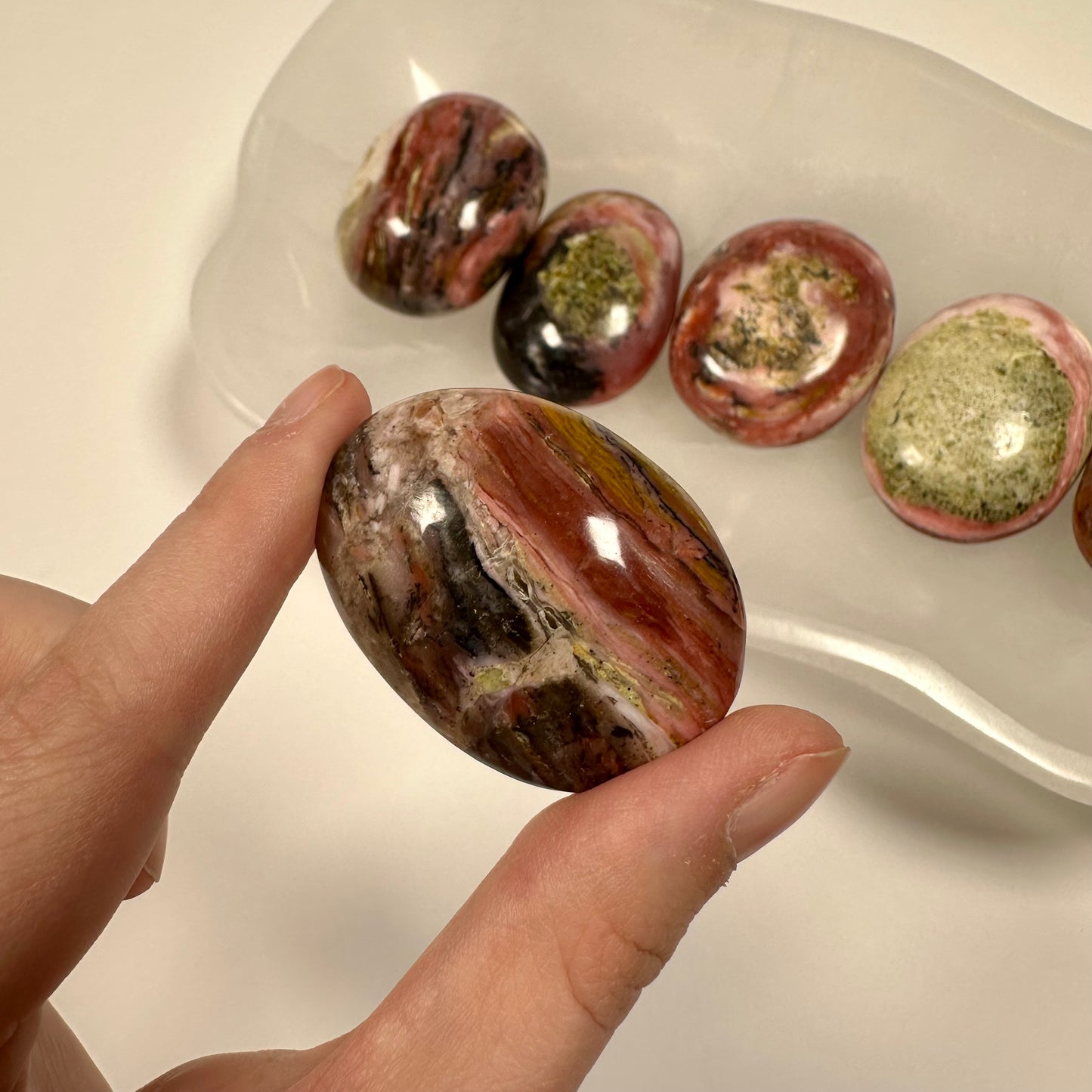 Peruvian Strawberry Pink Opal Palm Stone (B)