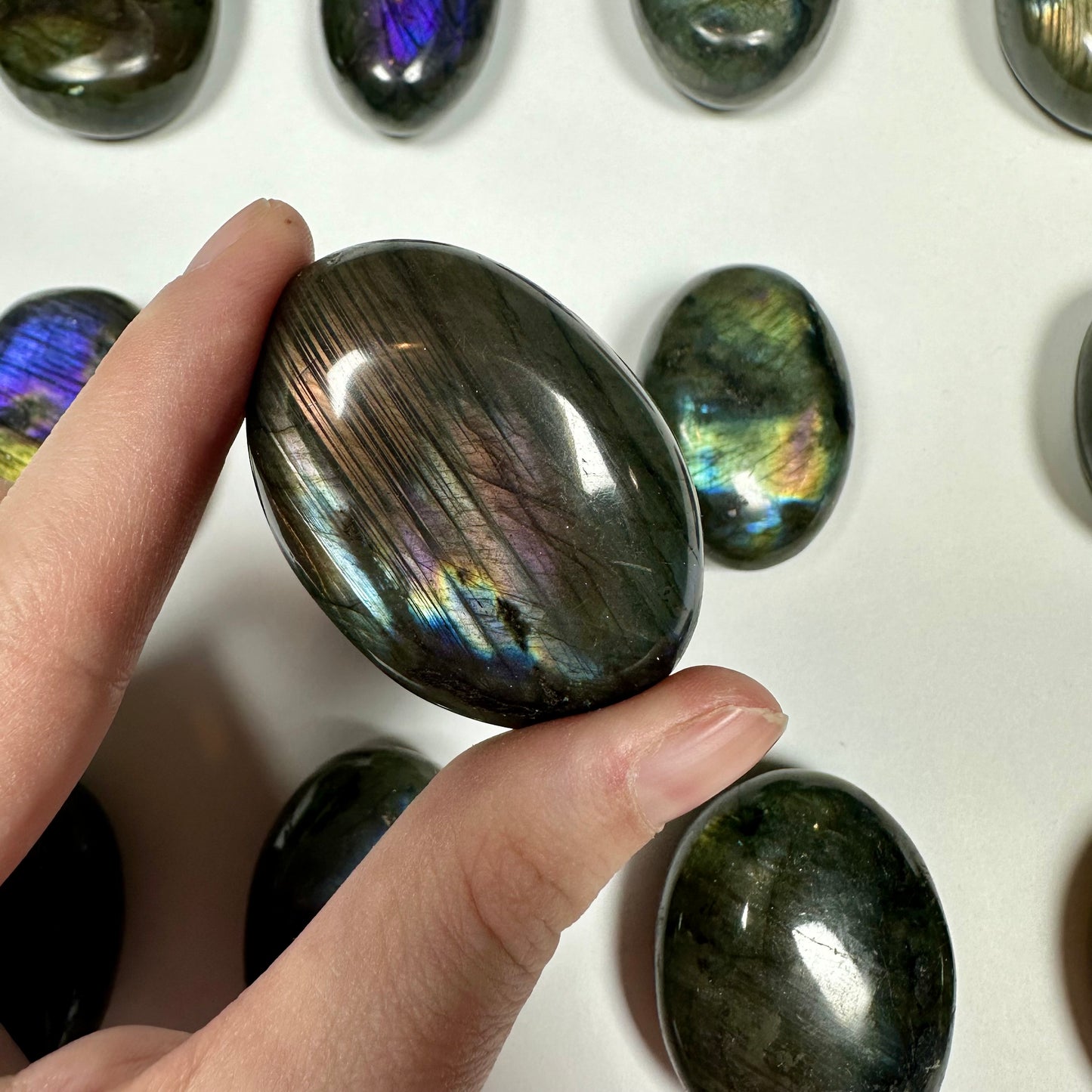 Purple flash Labradorite Palm Stone (A)