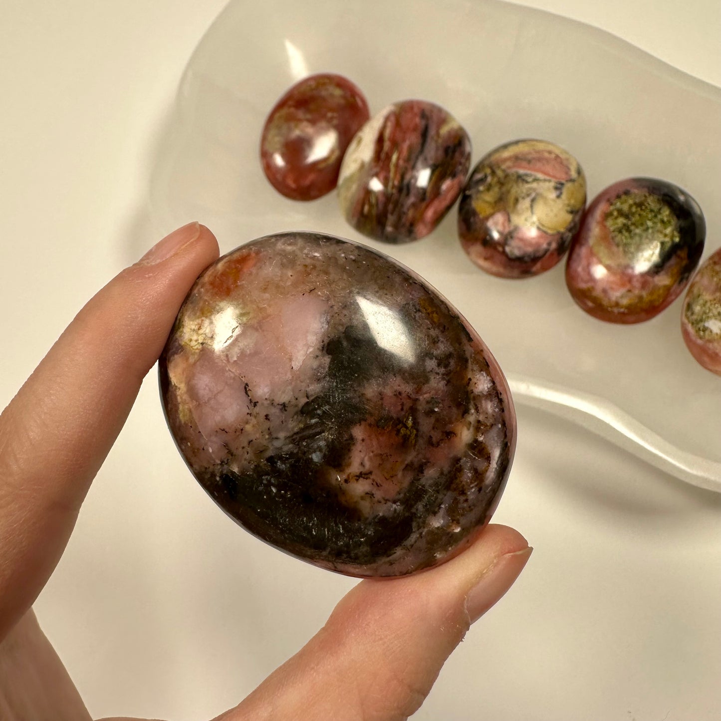 Peruvian Strawberry Pink Opal Palm Stone (G)