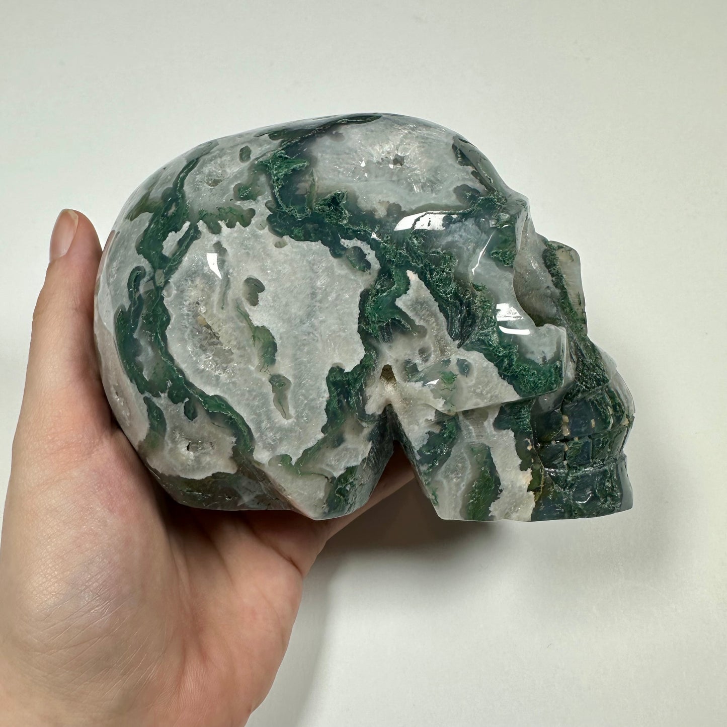 Druzy Moss Agate Skull (A)