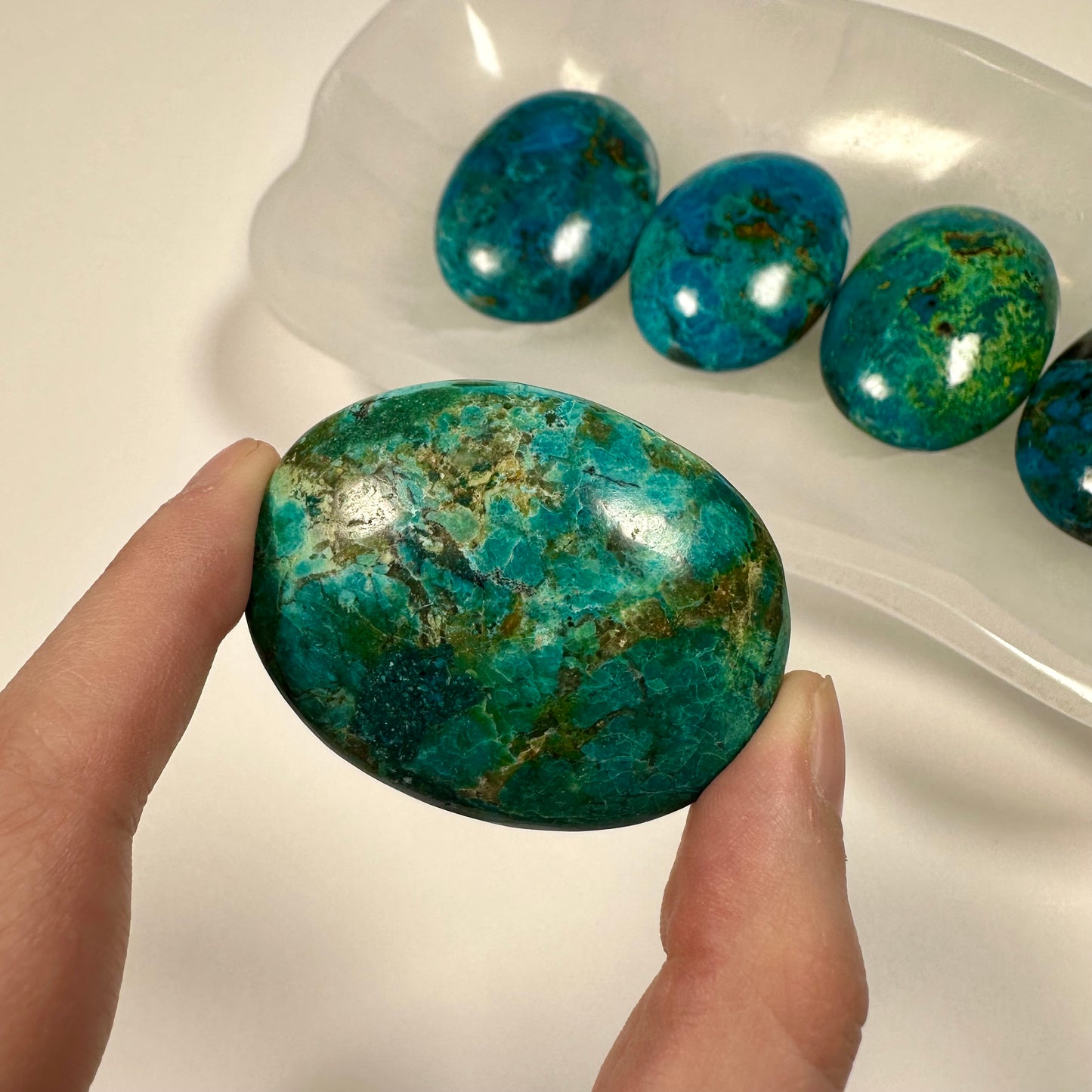 Peruvian Chrysocolla Palm Stone (A)