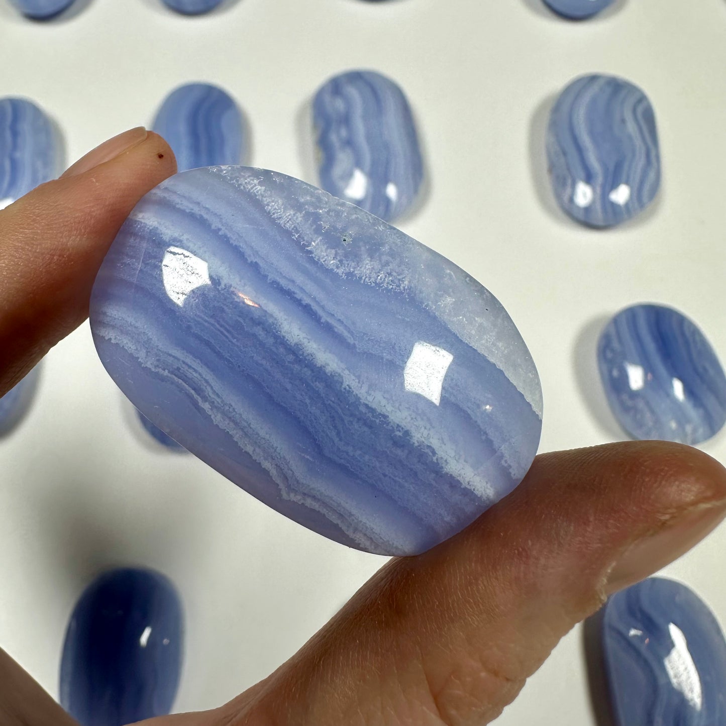 Blue Lace Agate Palm Stone (D)
