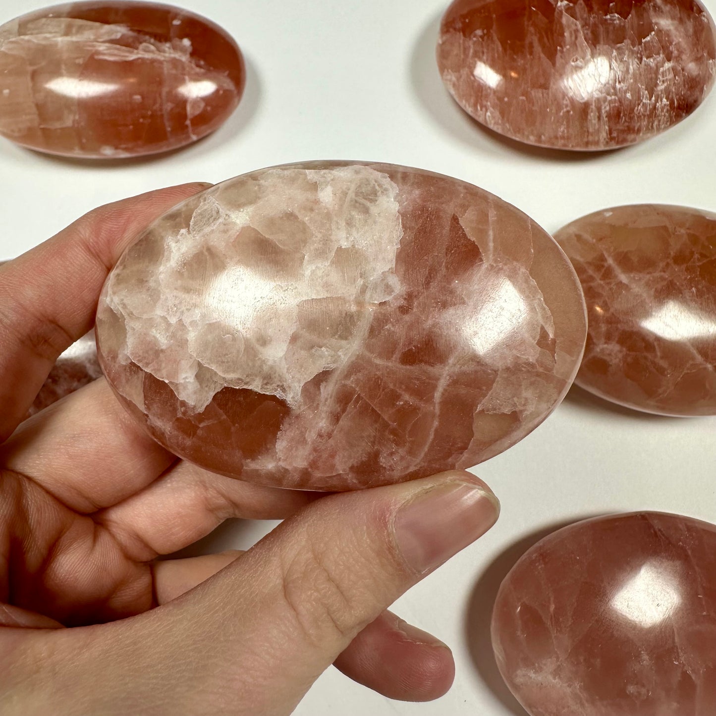 Rose Calcite Palm Stone (B)