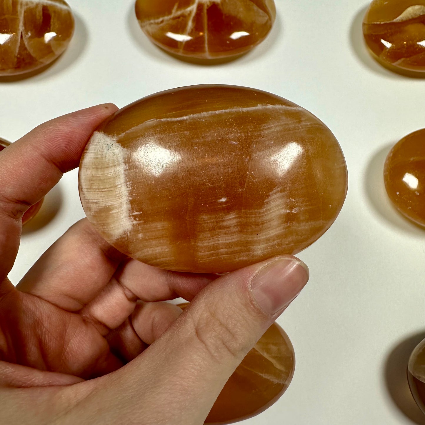 Honey Calcite Palm Stone (B)