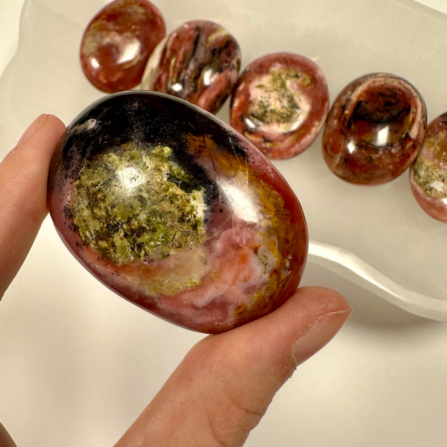 Peruvian Strawberry Pink Opal Palm Stone (E)