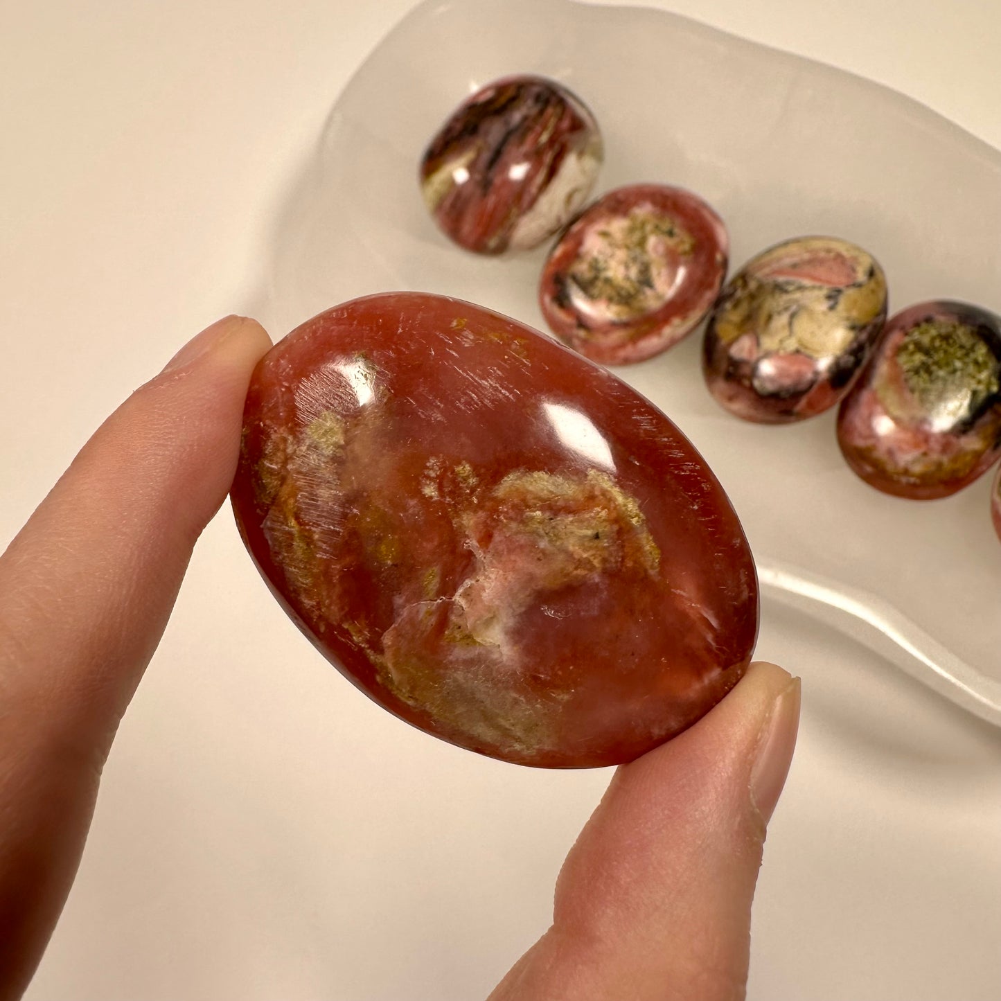 Peruvian Strawberry Pink Opal Palm Stone (J)