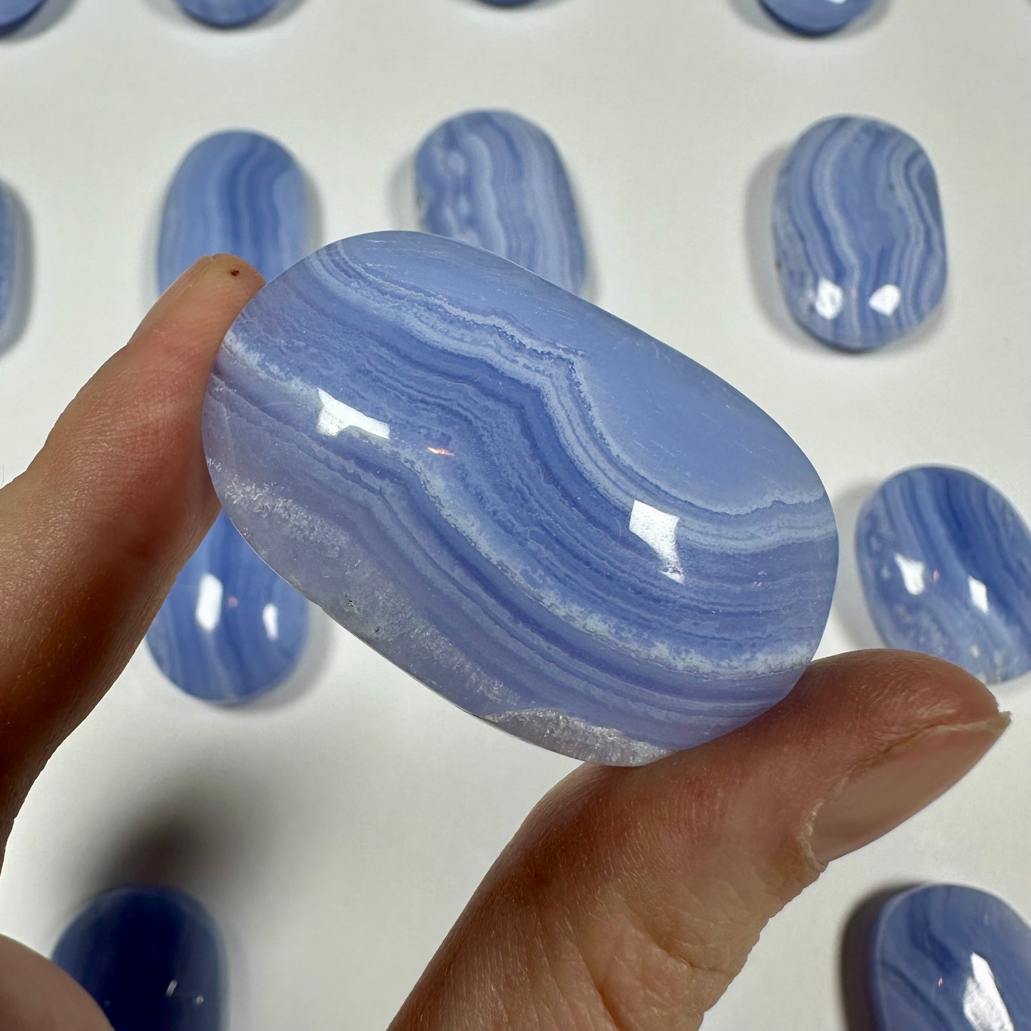 Blue Lace Agate Palm Stone (D)