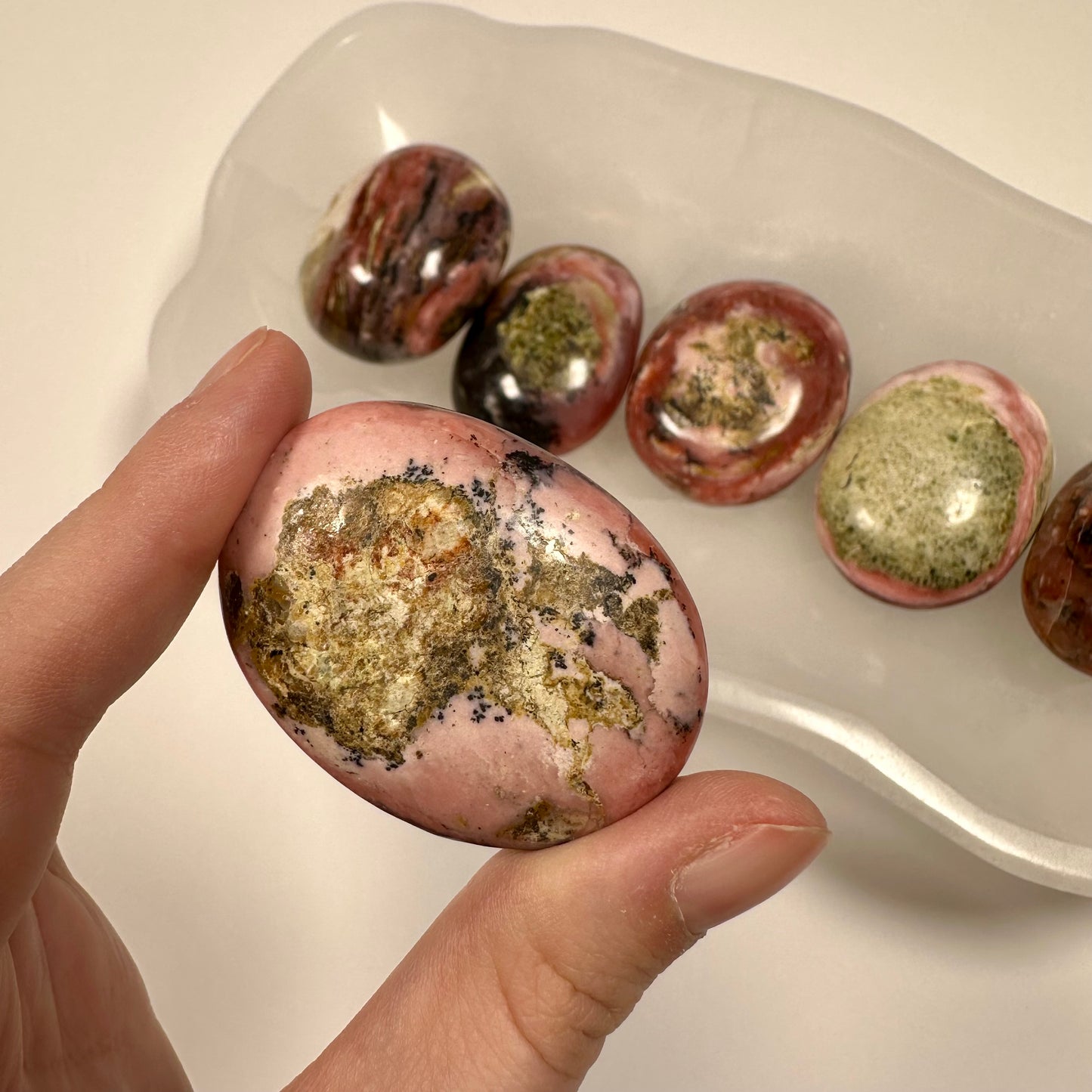 Peruvian Strawberry Pink Opal Palm Stone (C)