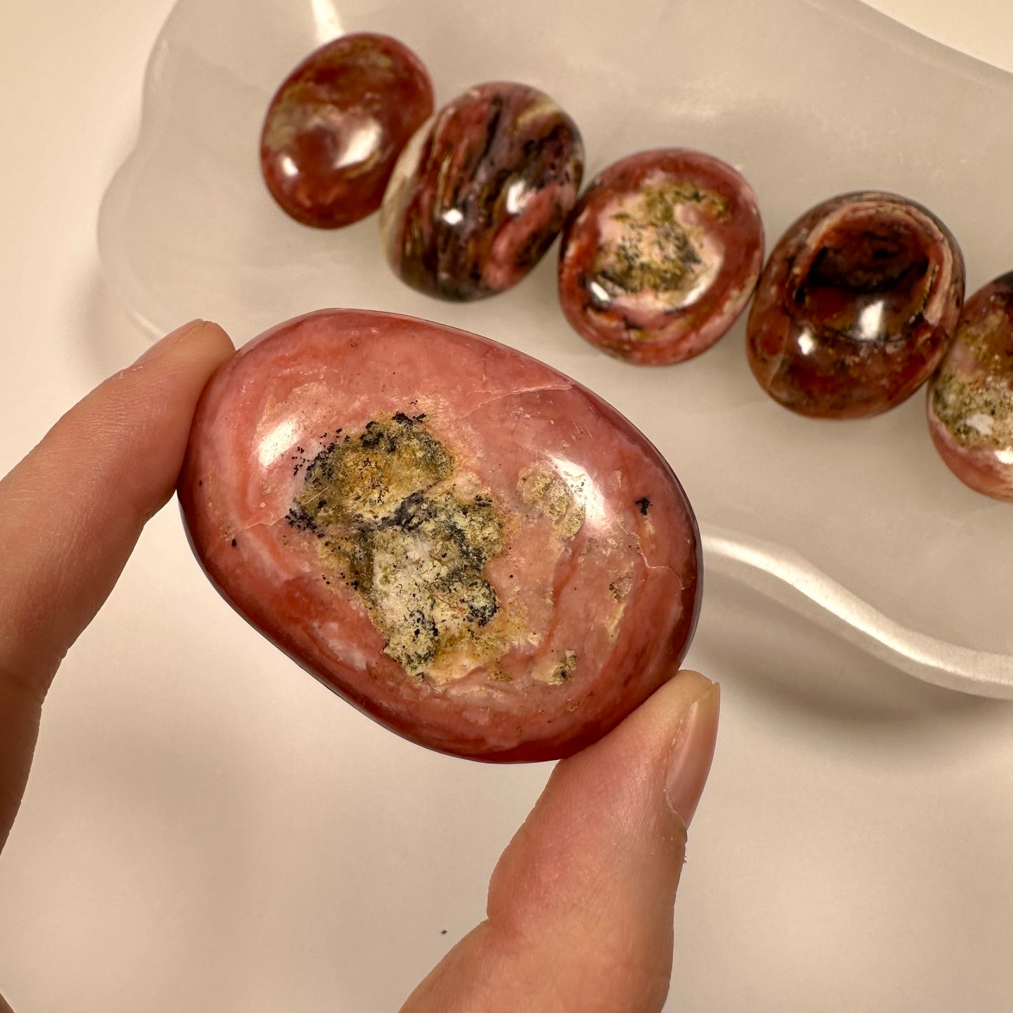 Peruvian Strawberry Pink Opal Palm Stone (E)
