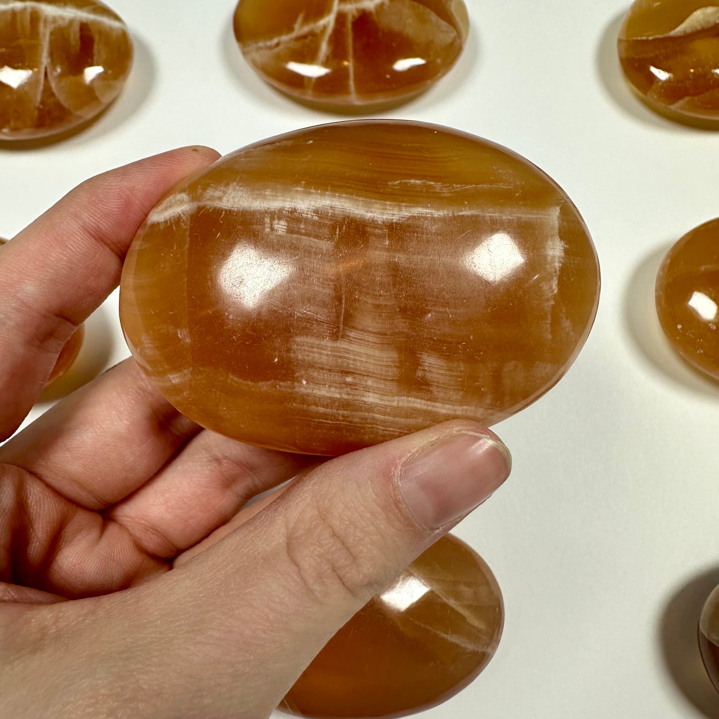 Honey Calcite Palm Stone (B)