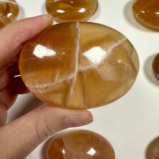 Honey Calcite Palm Stone (H)