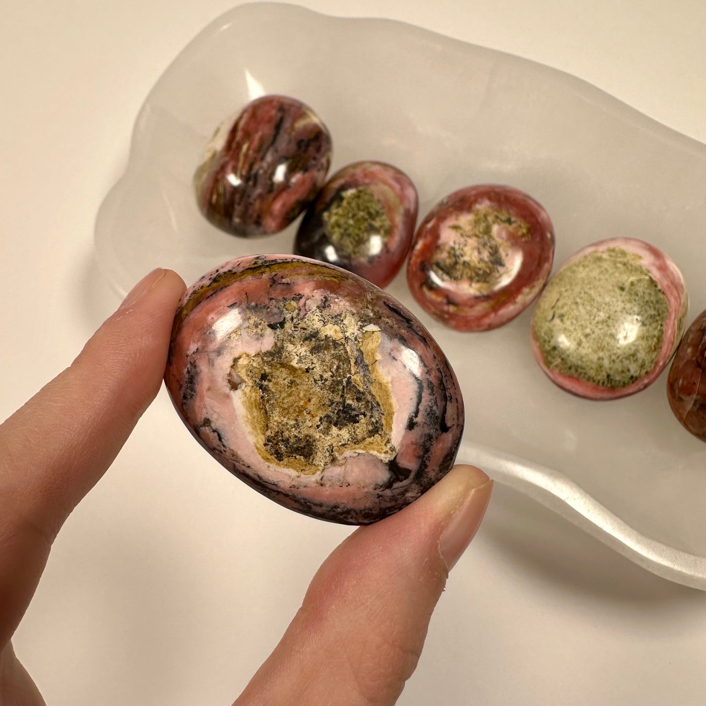 Peruvian Strawberry Pink Opal Palm Stone (C)
