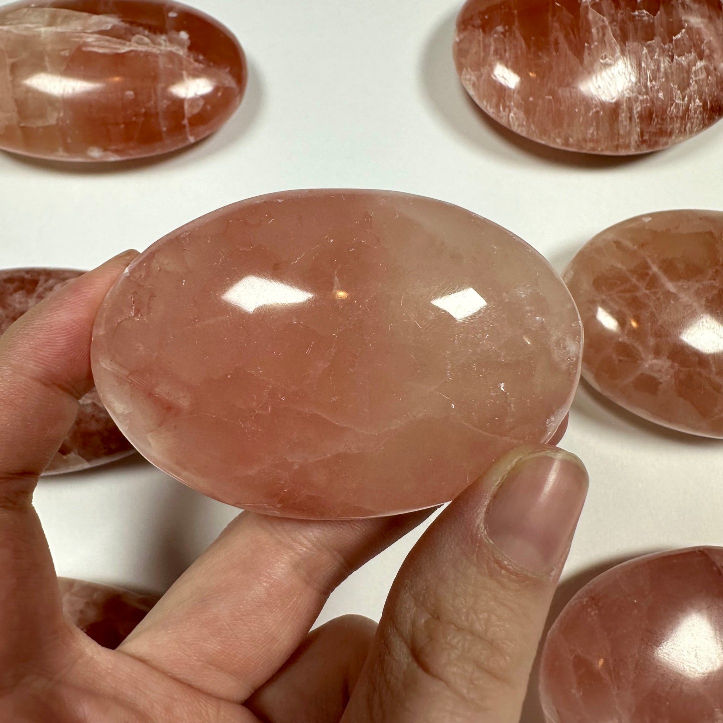 Rose Calcite Palm Stone (A)