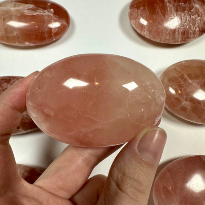 Rose Calcite Palm Stone (A)