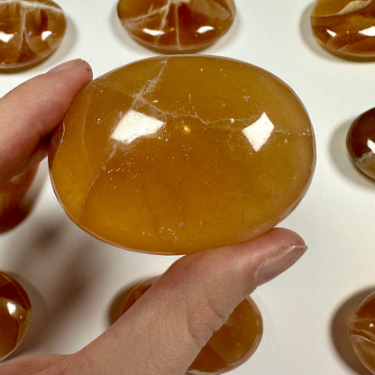 Honey Calcite Palm Stone (F)