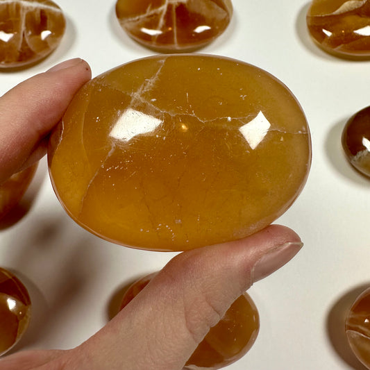 Honey Calcite Palm Stone (F)