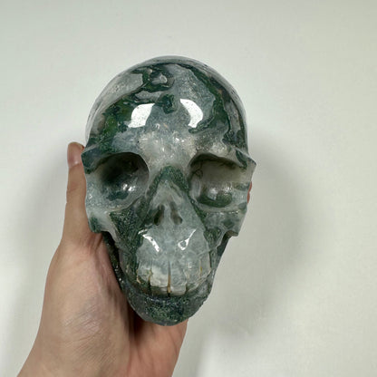 Druzy Moss Agate Skull (A)