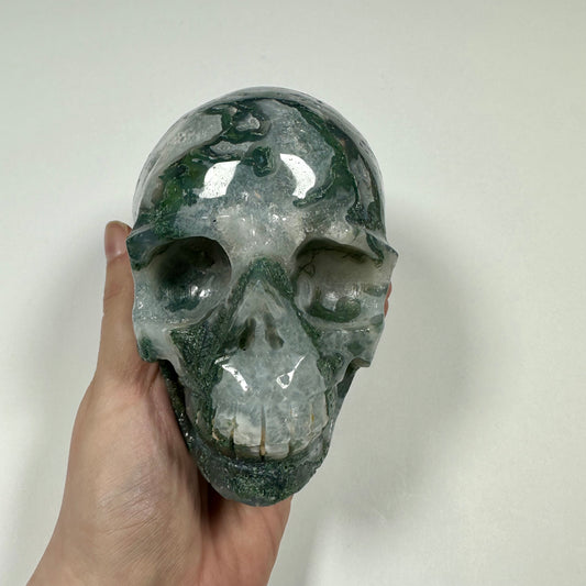Druzy Moss Agate Skull (A)