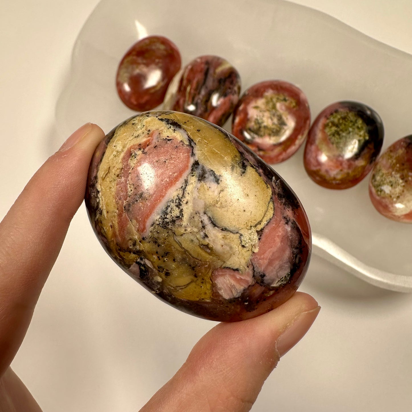 Peruvian Strawberry Pink Opal Palm Stone (F)