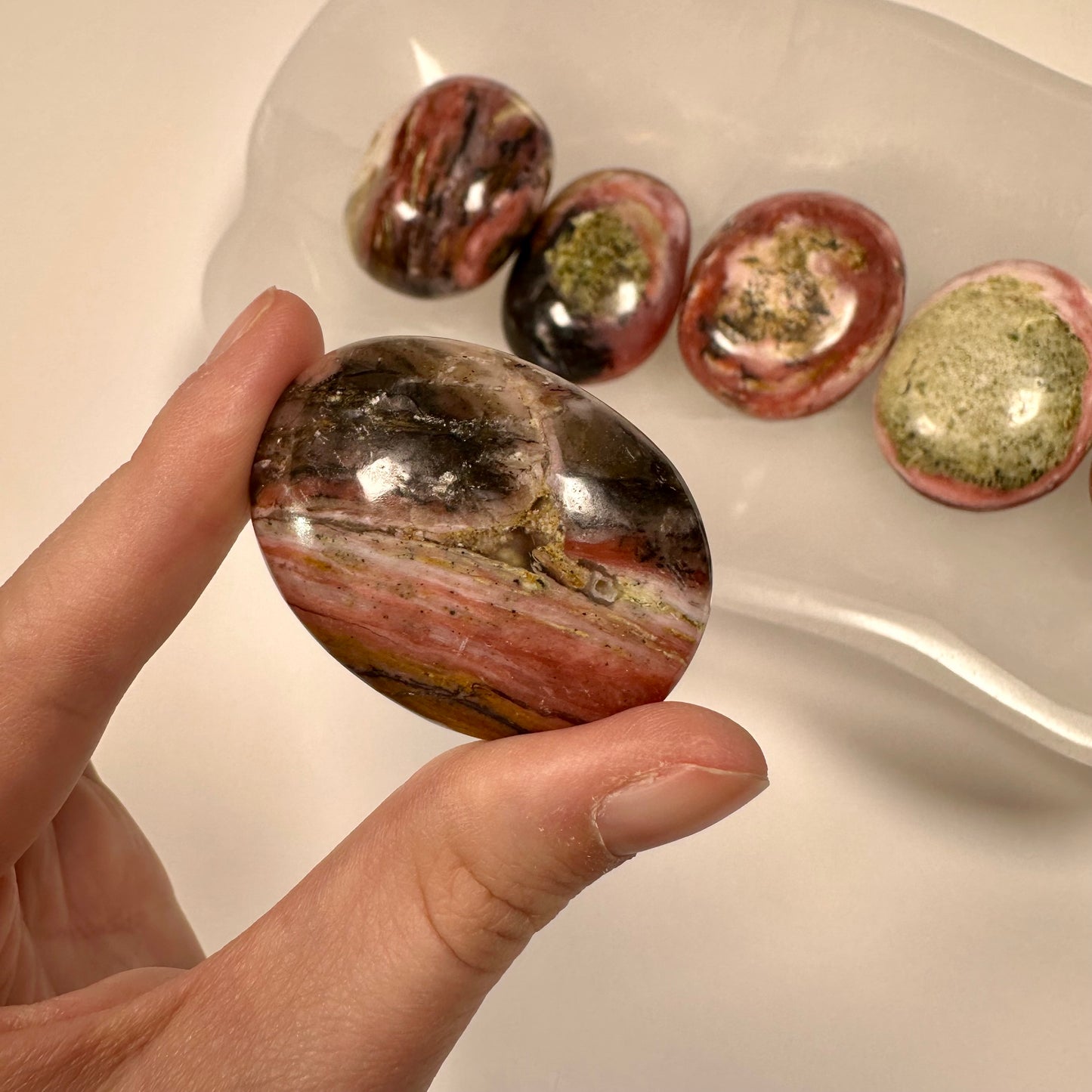 Peruvian Strawberry Pink Opal Palm Stone (B)
