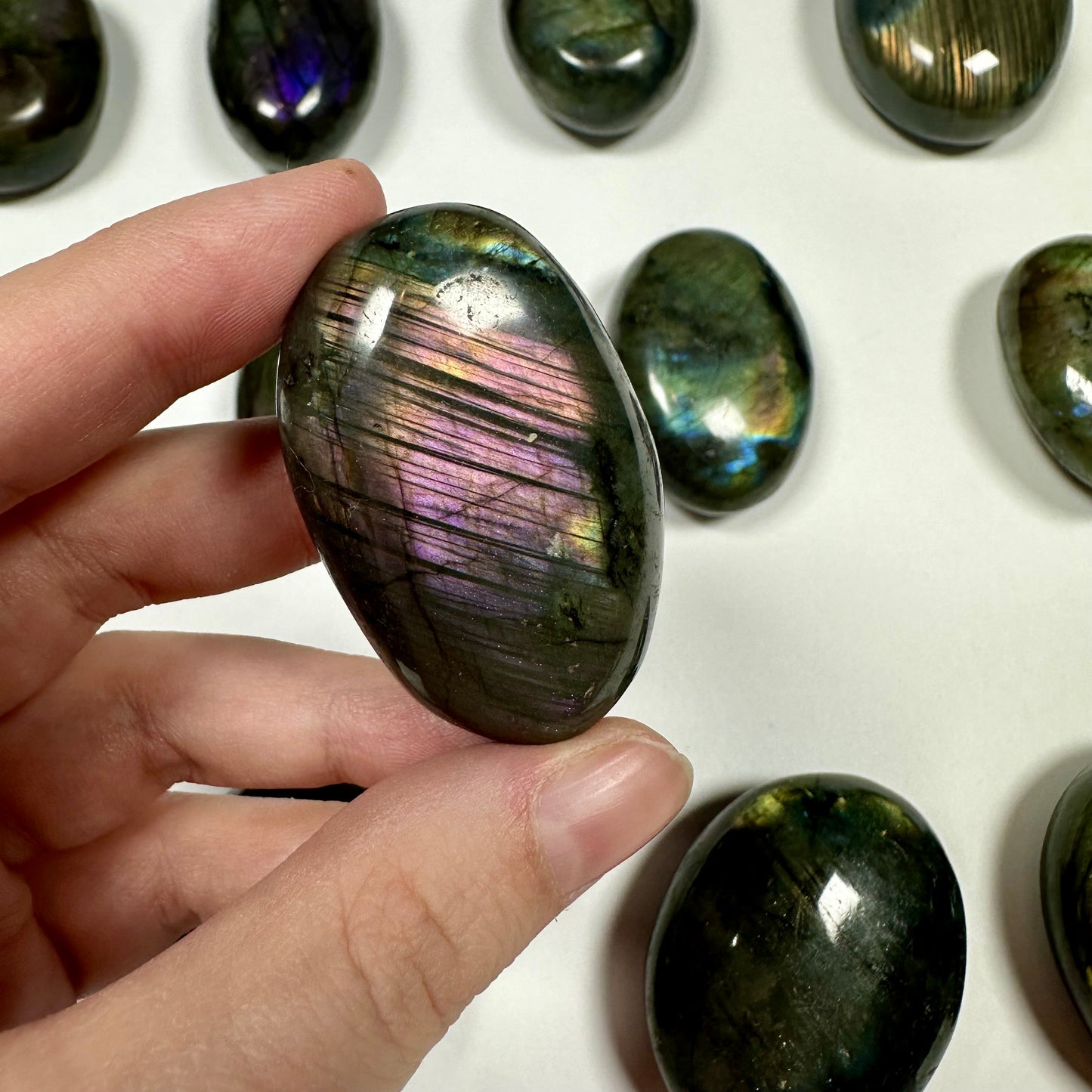 Purple flash Labradorite Palm Stone (D)