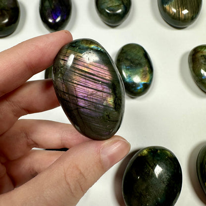 Purple flash Labradorite Palm Stone (D)
