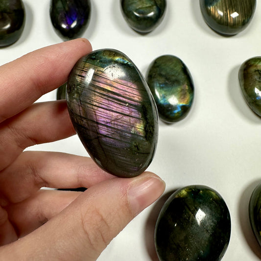 Purple flash Labradorite Palm Stone (D)
