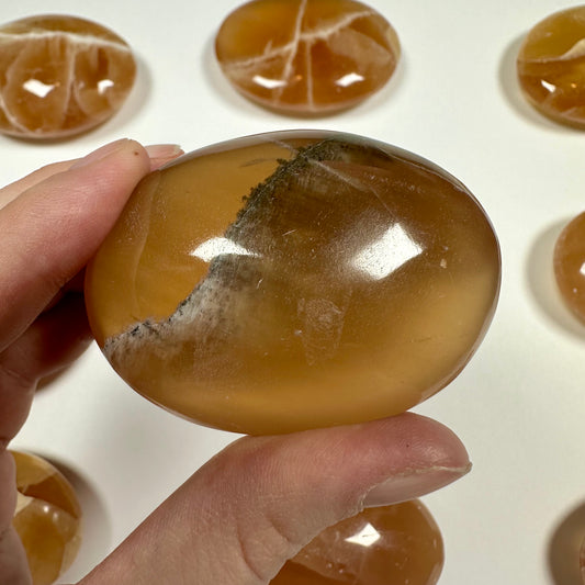 Honey Calcite Palm Stone (E)