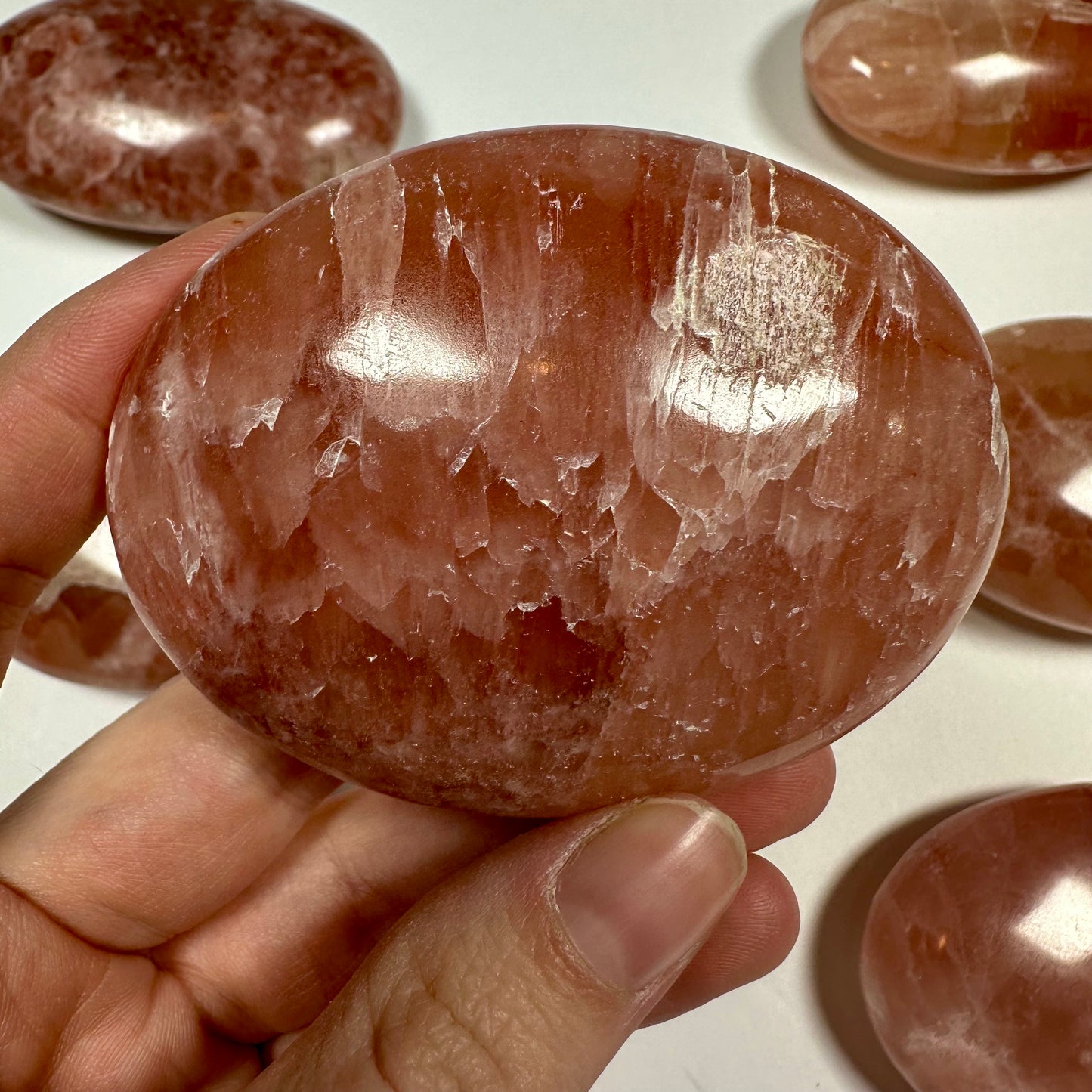 Rose Calcite Palm Stone (D)