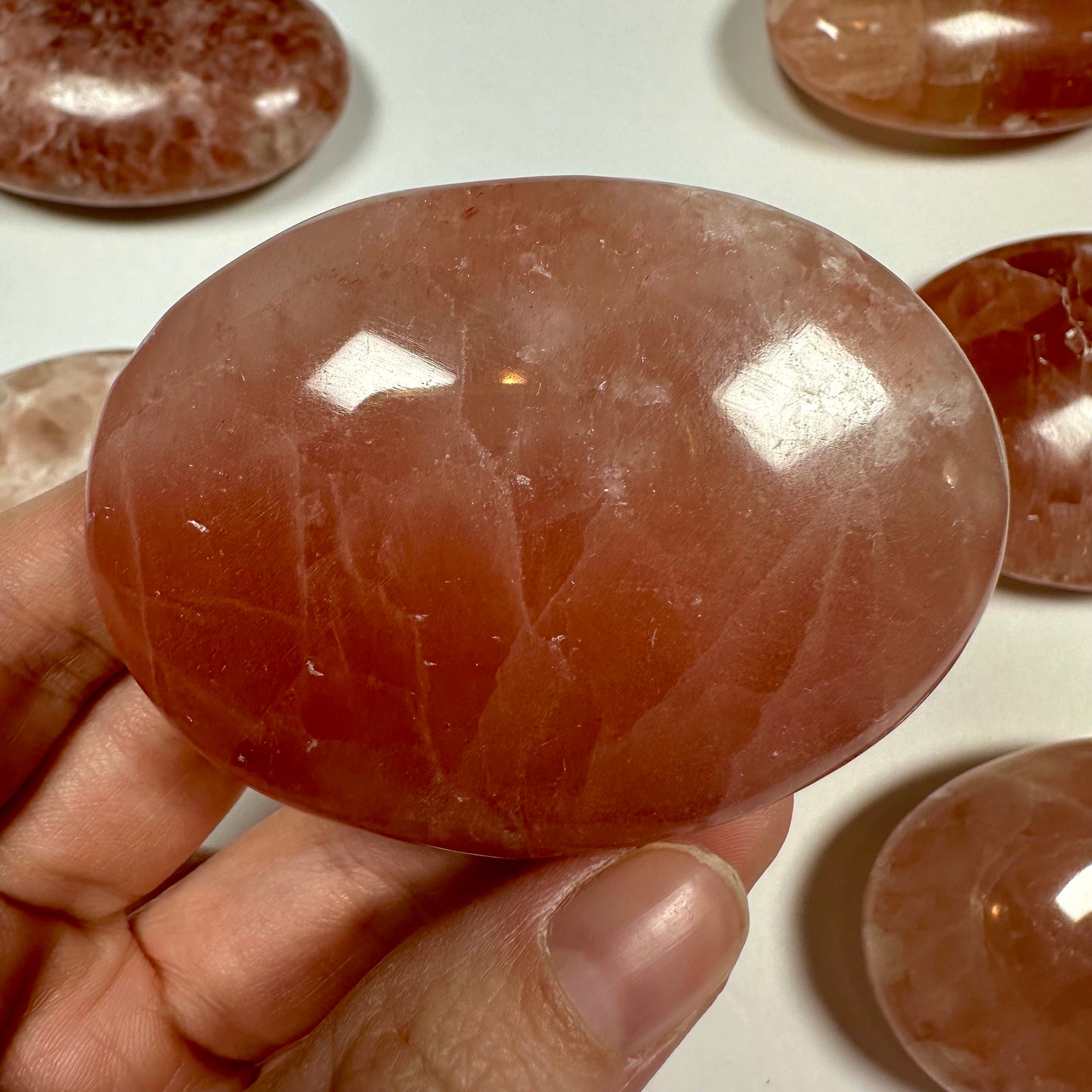 Rose Calcite Palm Stone (F)