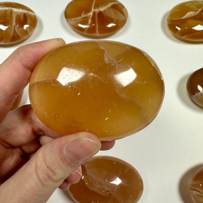 Honey Calcite Palm Stone (F)