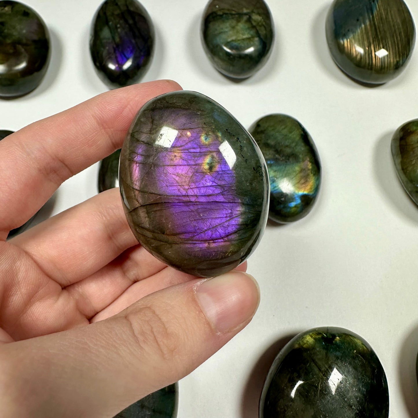 Purple flash Labradorite Palm Stone (E)