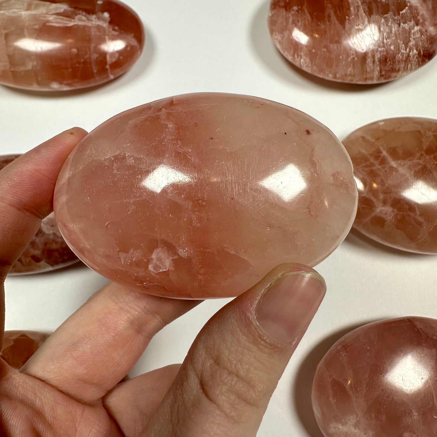 Rose Calcite Palm Stone (A)