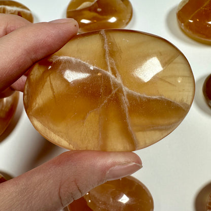 Honey Calcite Palm Stone (H)