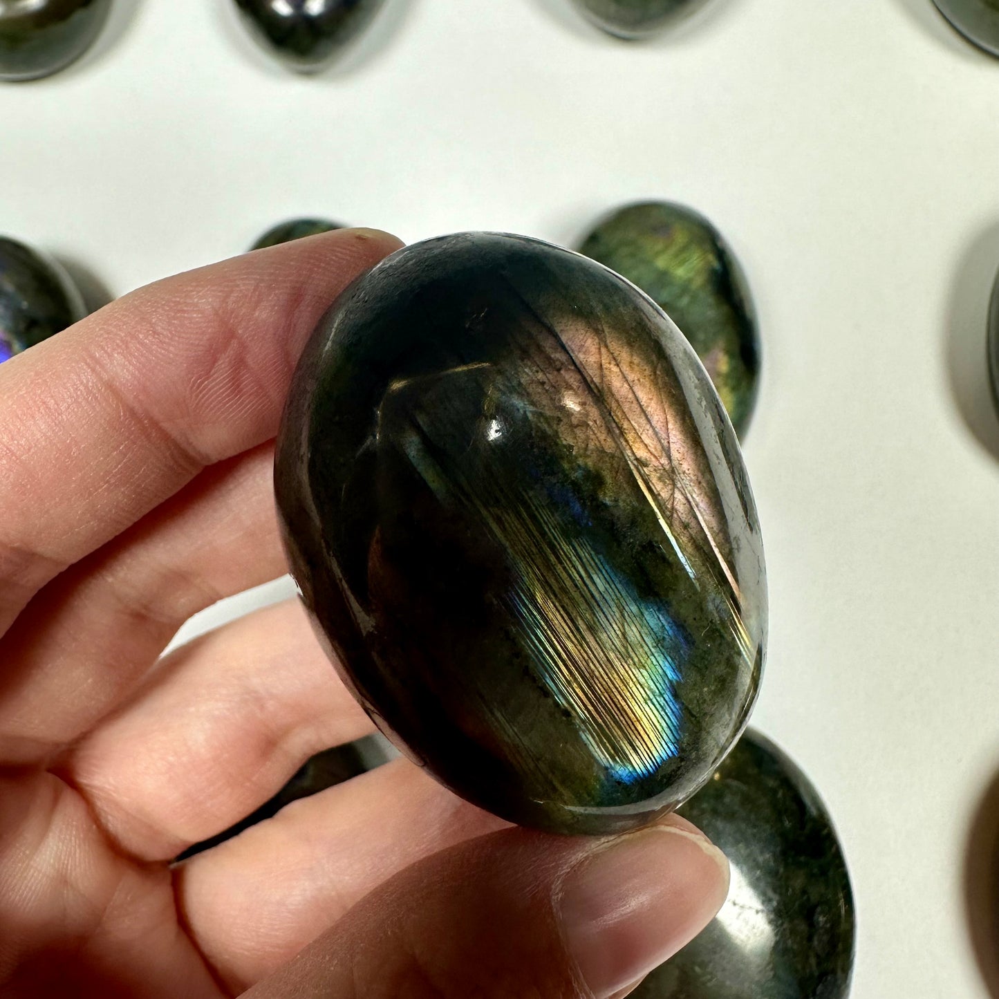 Purple flash Labradorite Palm Stone (A)