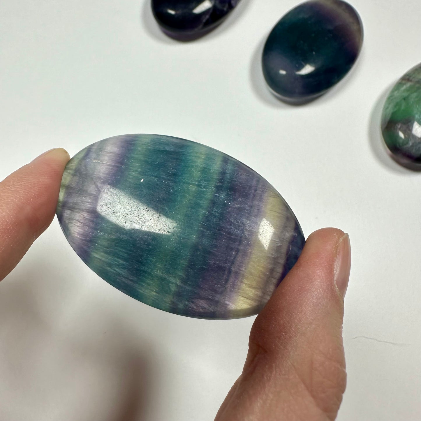 Rainbow fluorite palm stone (B)
