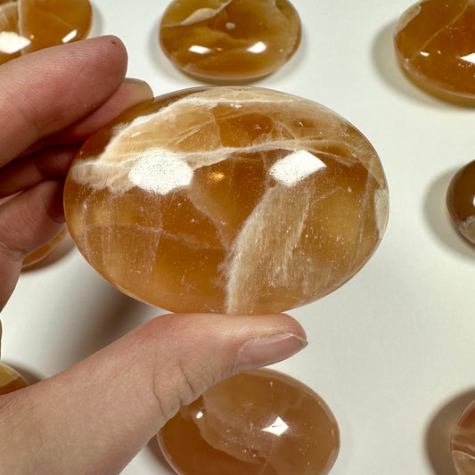 Honey Calcite Palm Stone (I)