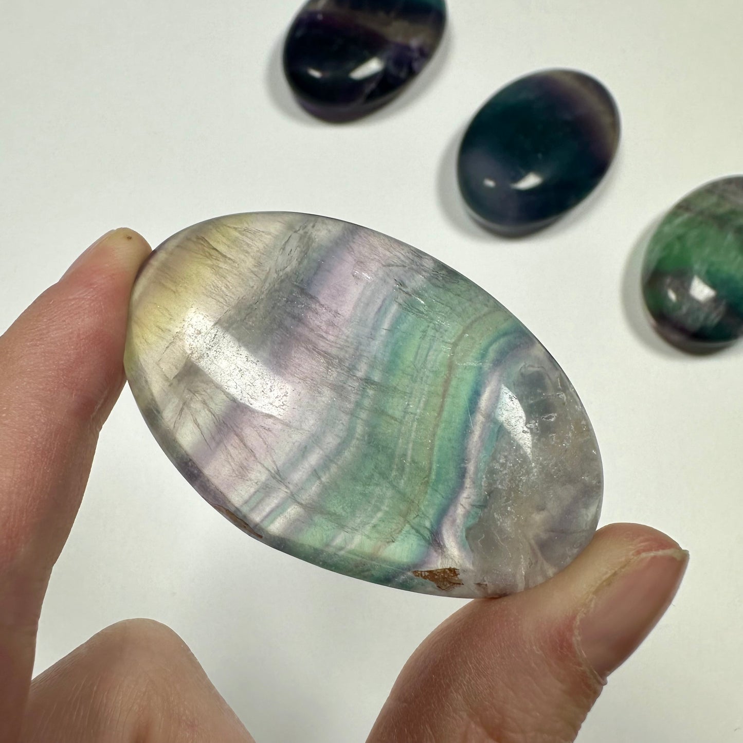 Rainbow fluorite palm stone (A)