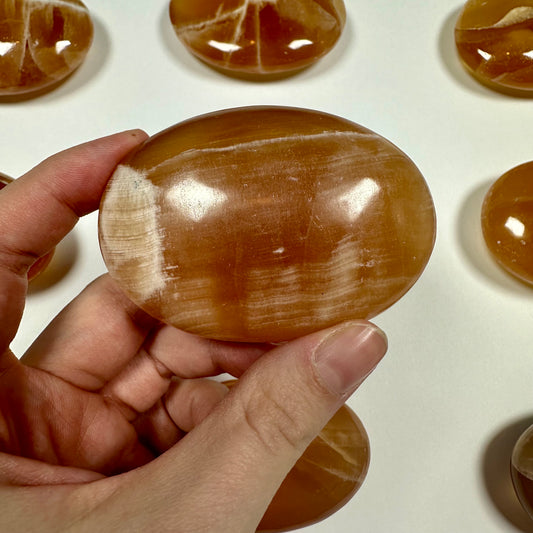 Honey Calcite Palm Stone (B)