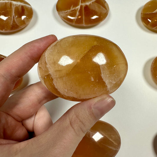 Honey Calcite Palm Stone (A)